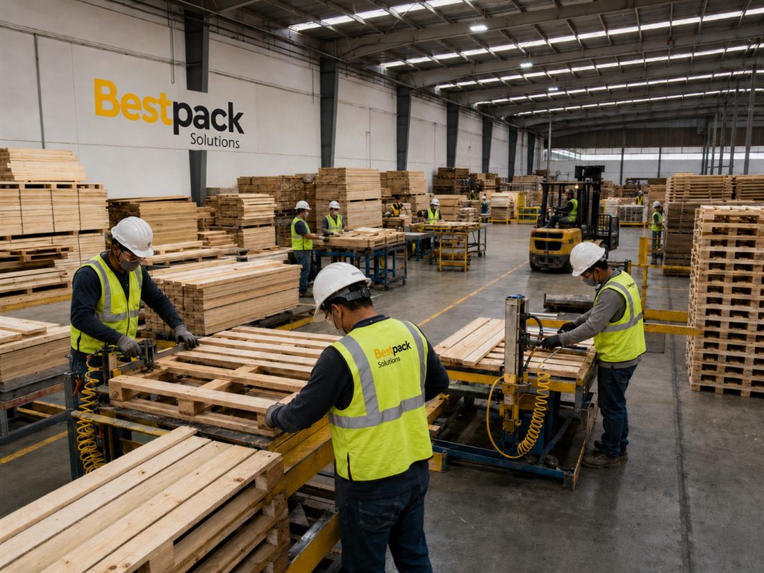 Producción de tarimas de madera en la planta de BestPack Solutions en San Luis Potosí